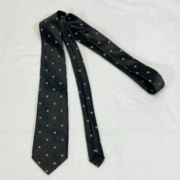 John Weitz Narrow Classic Tiny Geometric Print 3” Neck Tie Black Gold 80’s - Picture 3 of 7